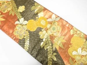 鼓に花模様織り出し　振袖用袋帯